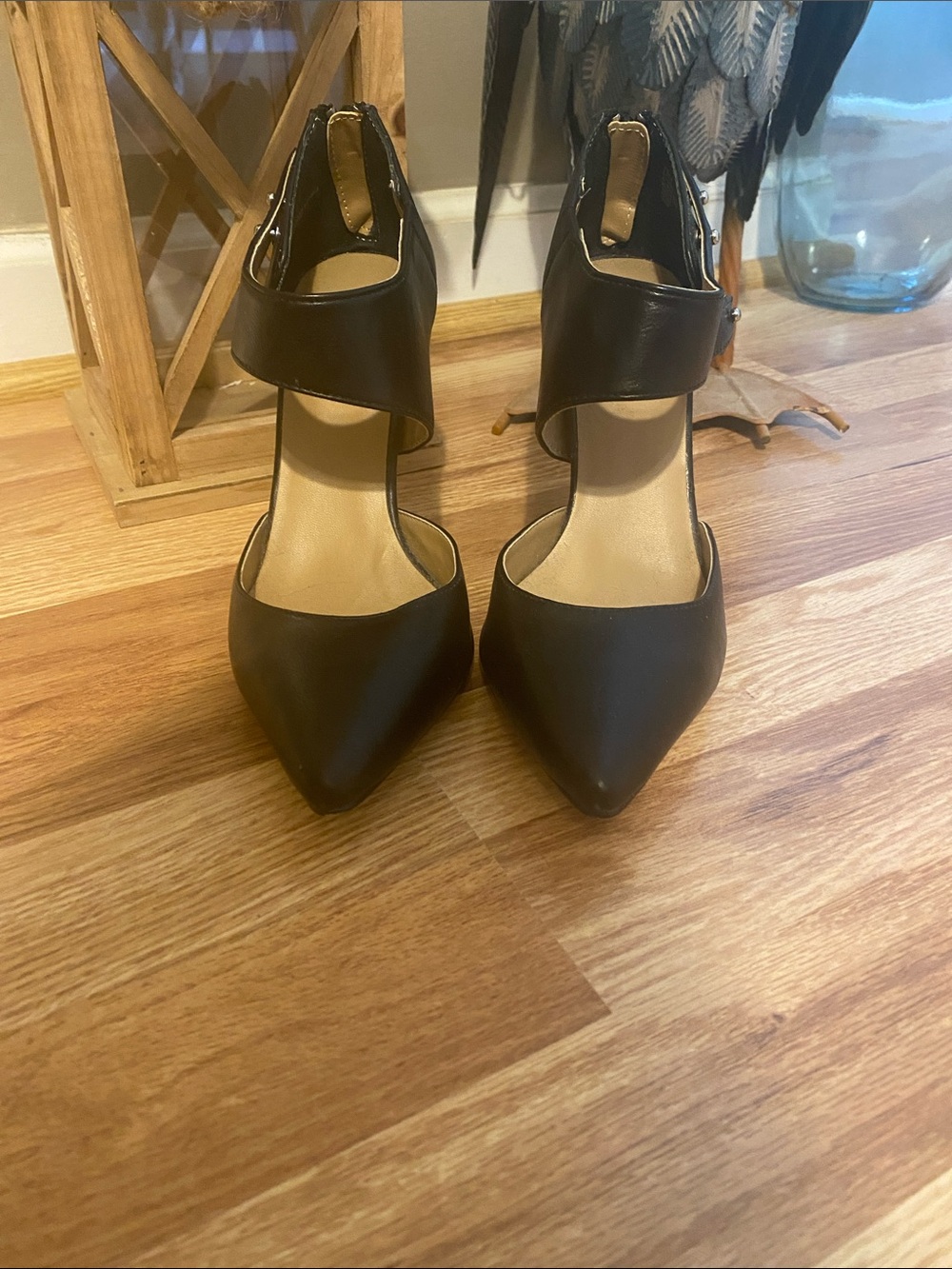 a.n.a Black Pointed-Toe Ankle-Strap Heels